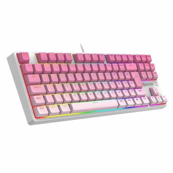 Teclado Gamer Redragon Daksa RGB Switch Brown - Branco e Rosa - Image 3