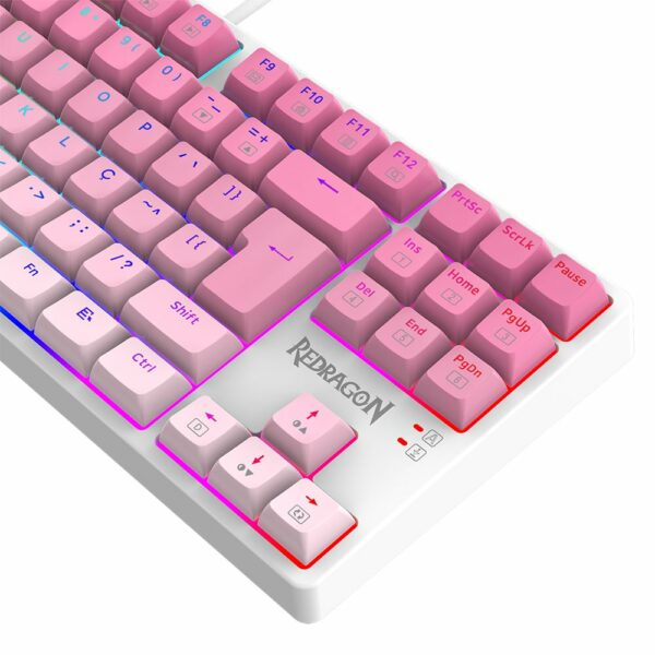 Teclado Gamer Redragon Daksa RGB Switch Brown - Branco e Rosa - Image 5