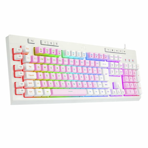 Teclado Gamer Redragon Shiva RGB, Membrana - Rosa com Branco - Image 7